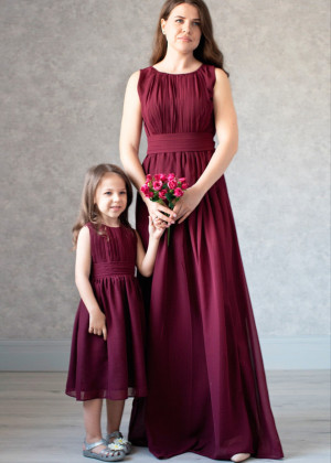 Pleated Chiffon Tea Length Flower Girl Dress